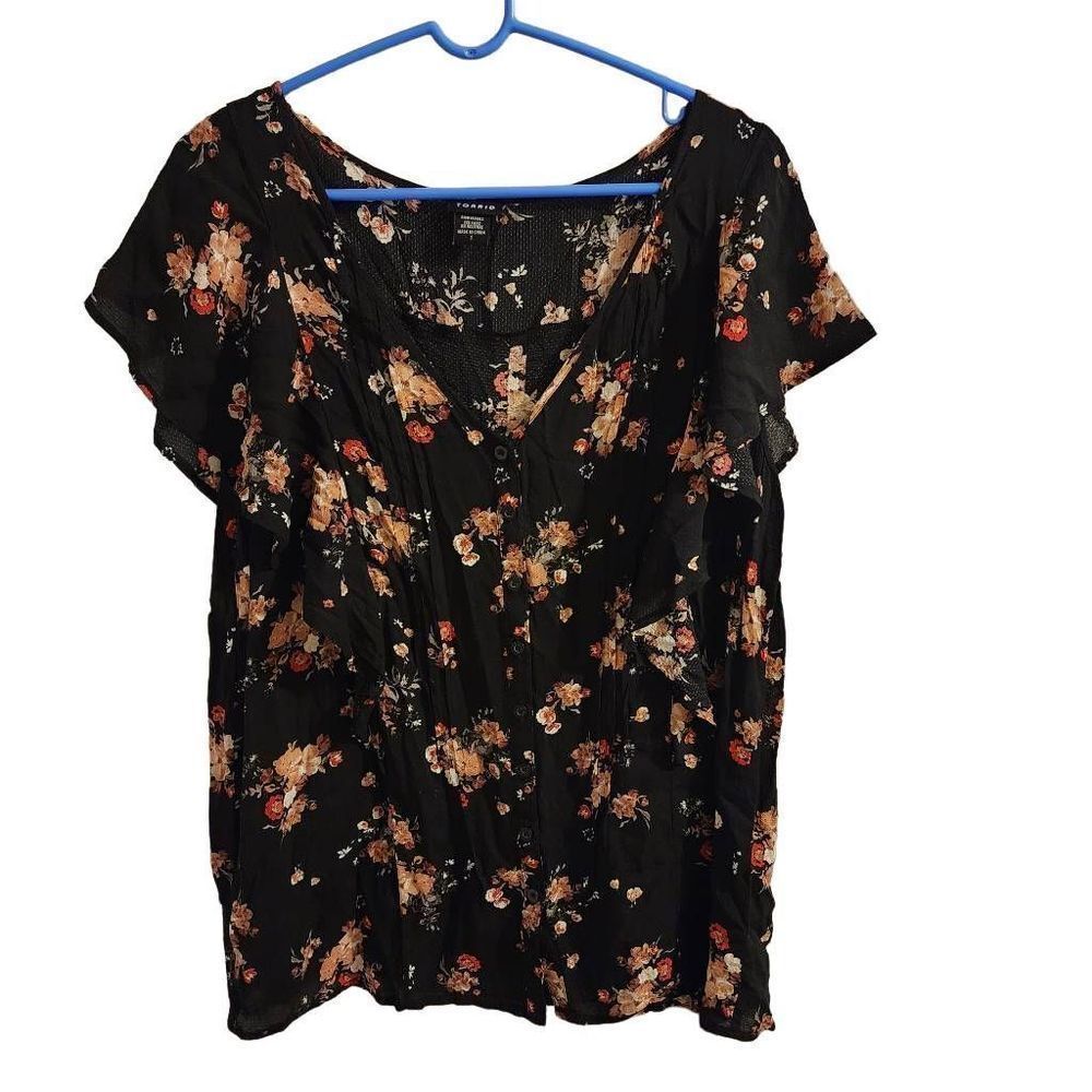 Torrid Size 1 Black Floral Polyester Blouse